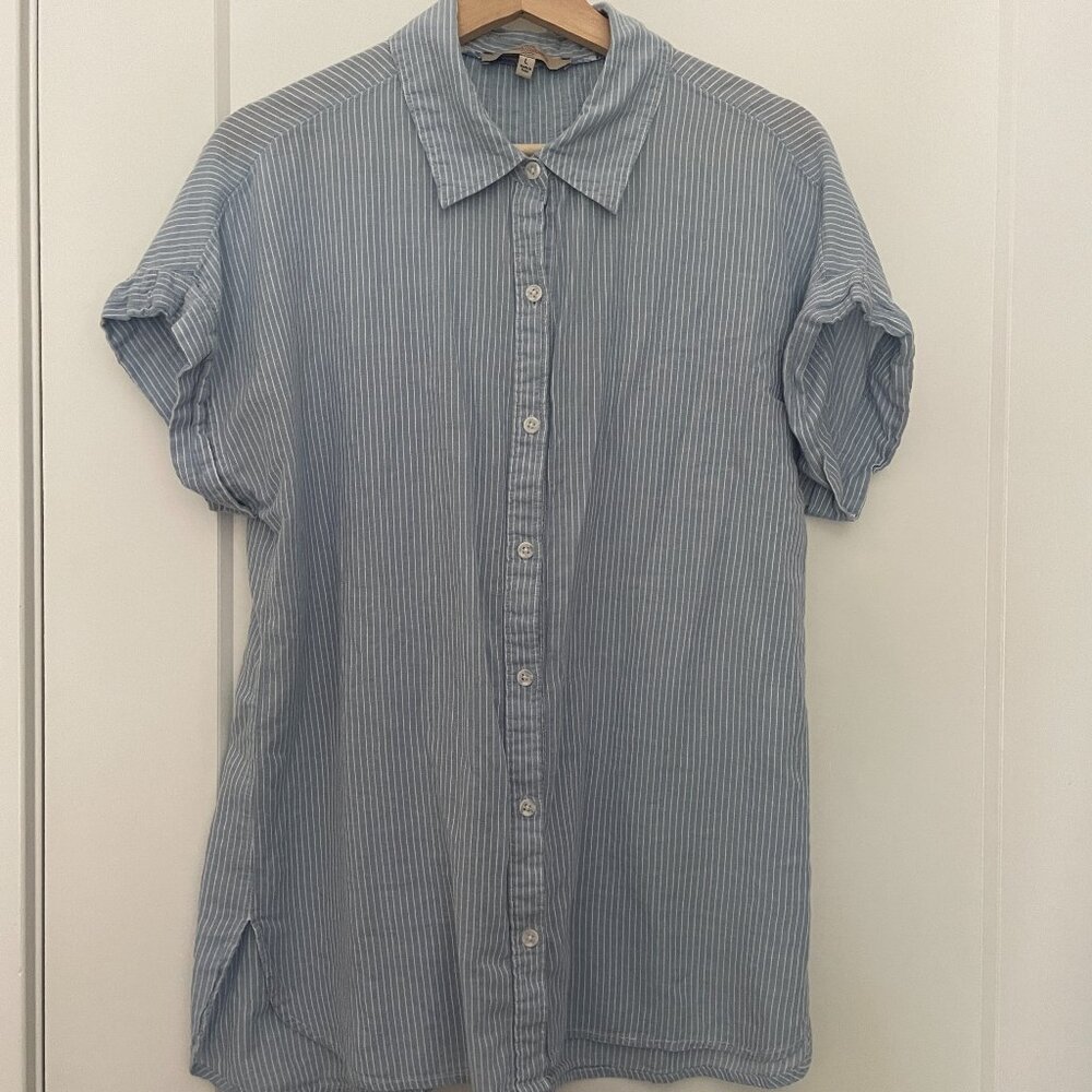Striped Button Down Shirt - Dolman Sleeves
